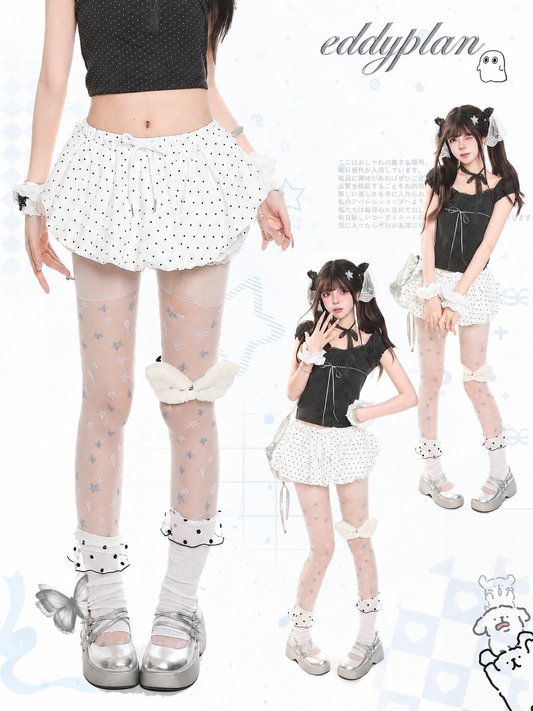 Polka Dot Bubble-Hem Ruffle Skort