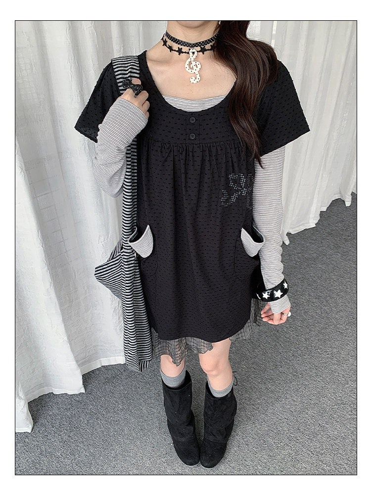 Polka Dot Faux-Layered Ruffle Hem Tunic Dress
