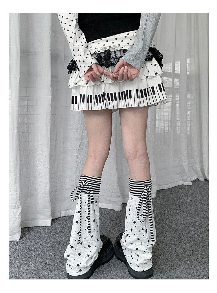 Star Print Stripe Tie Leg Warmers