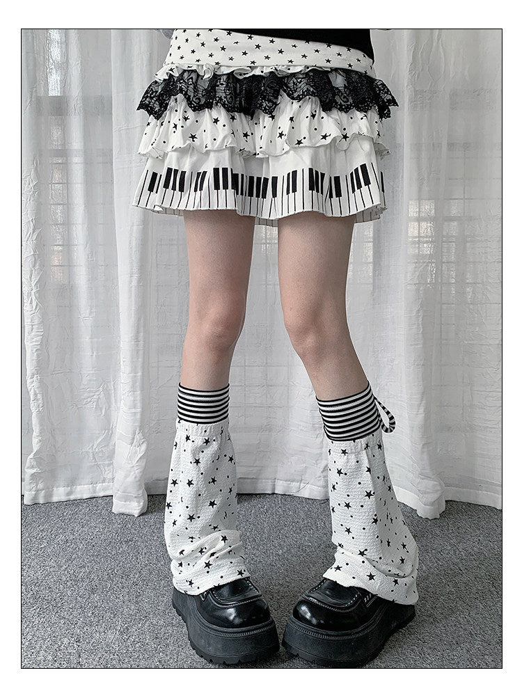 Star Print Stripe Tie Leg Warmers
