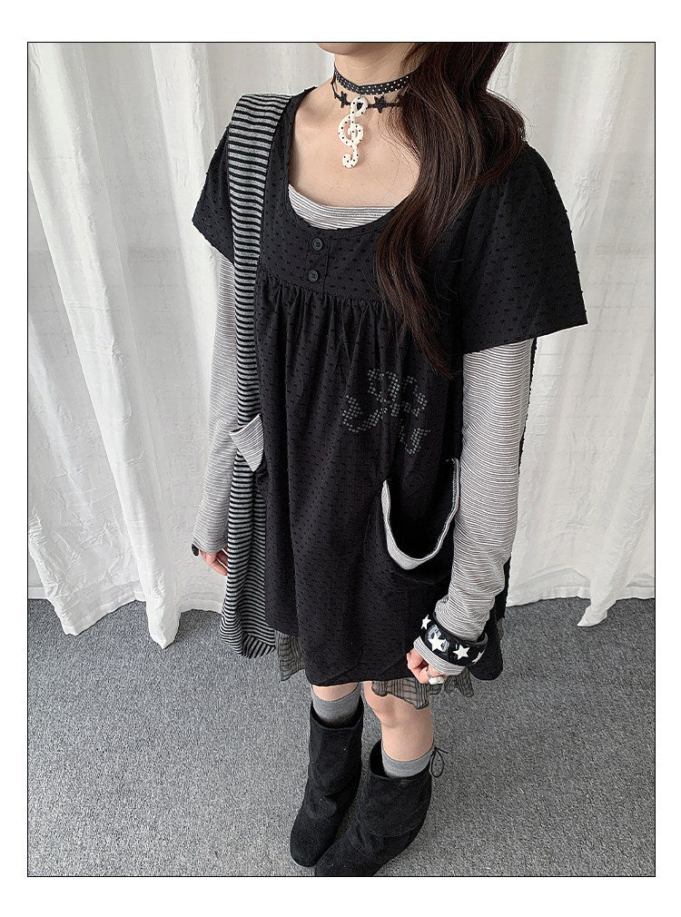 Polka Dot Faux-Layered Ruffle Hem Tunic Dress