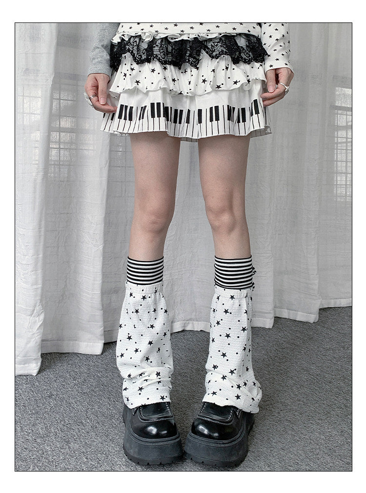 Star Print Stripe Tie Leg Warmers