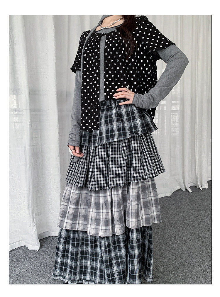 Mixed Plaid Tiered Maxi Skirt