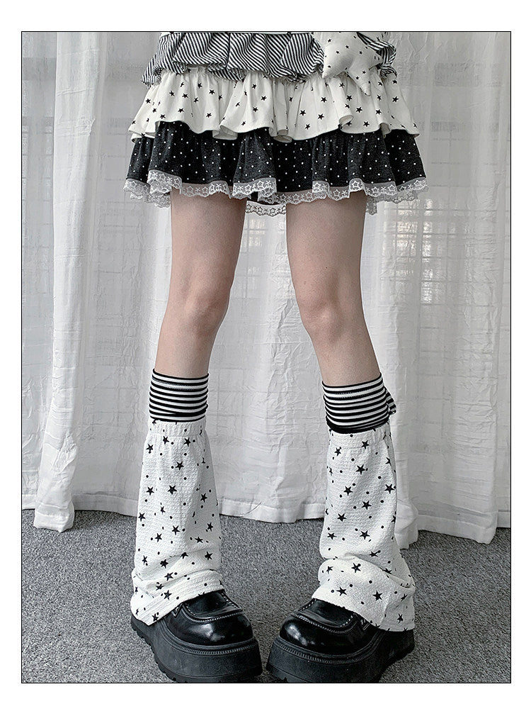 Star Print Stripe Tie Leg Warmers