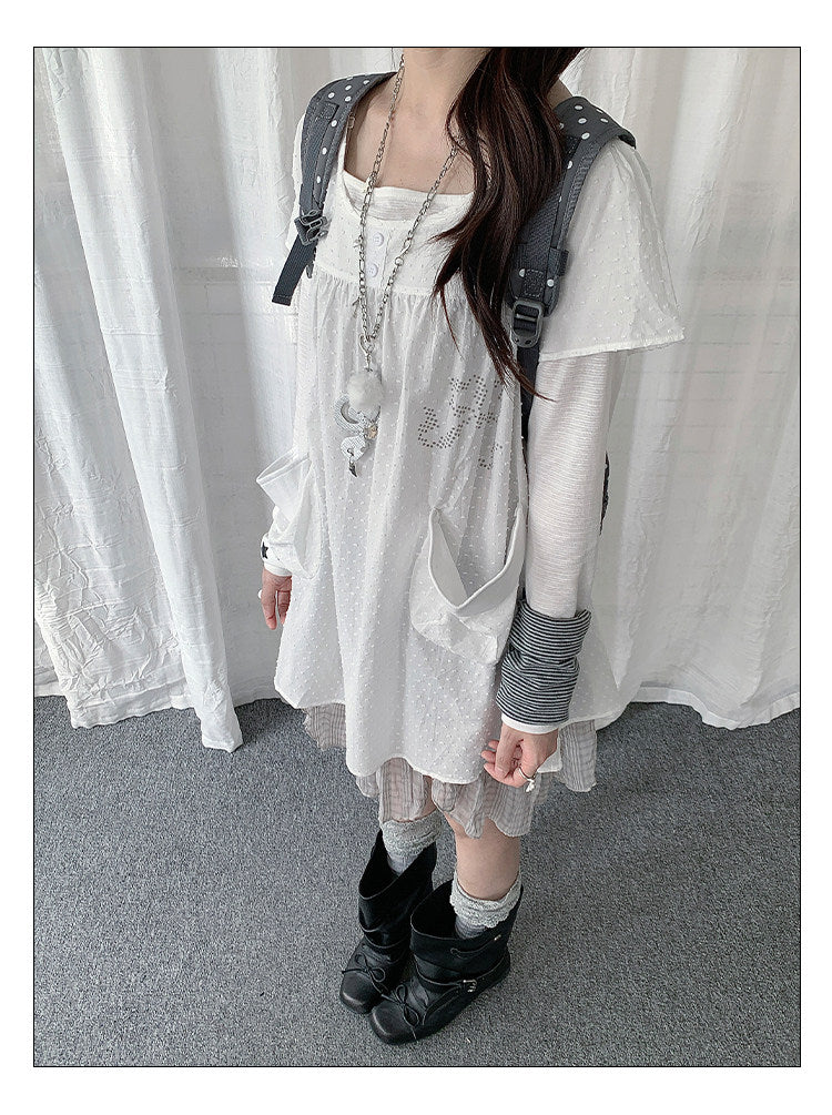 Polka Dot Faux-Layered Ruffle Hem Tunic Dress