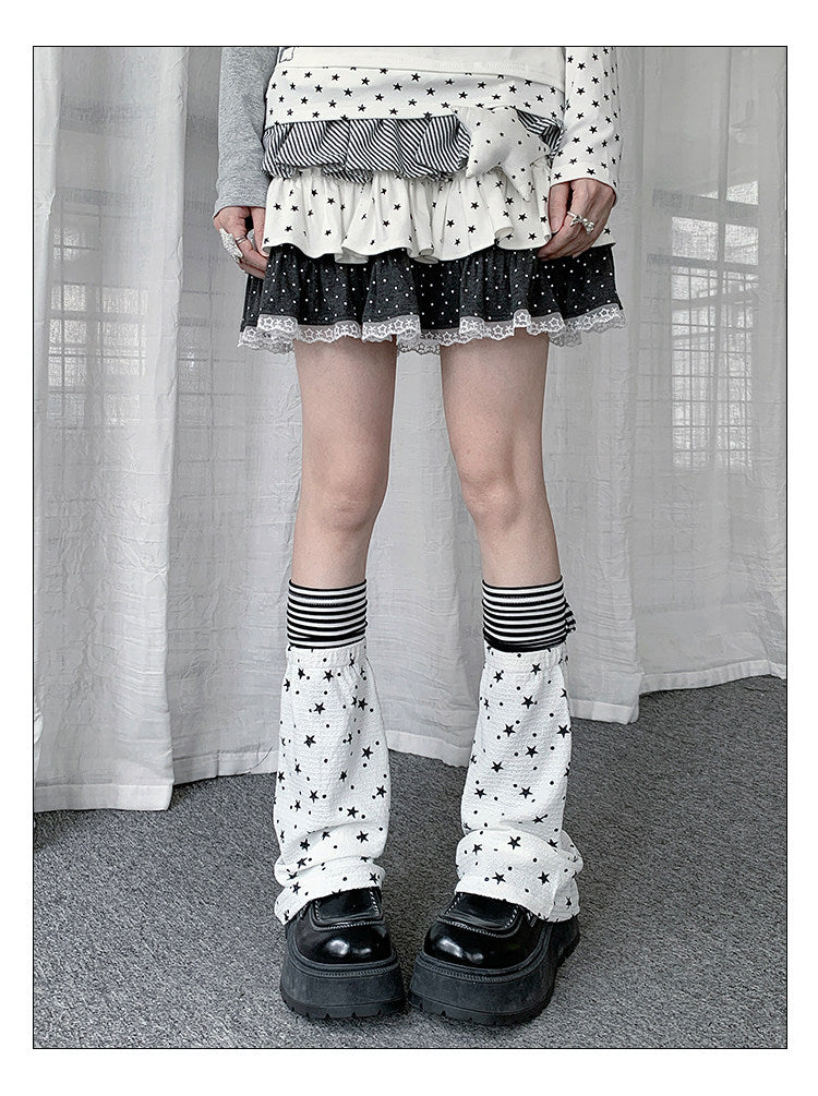 Star Print Stripe Tie Leg Warmers