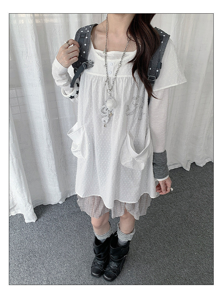 Polka Dot Faux-Layered Ruffle Hem Tunic Dress