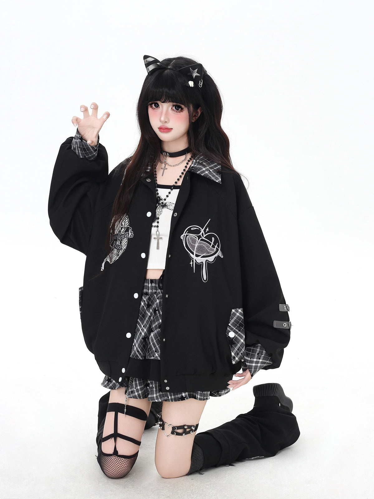 Distressed Plaid Tiered Skort with Matching Leg Warmers