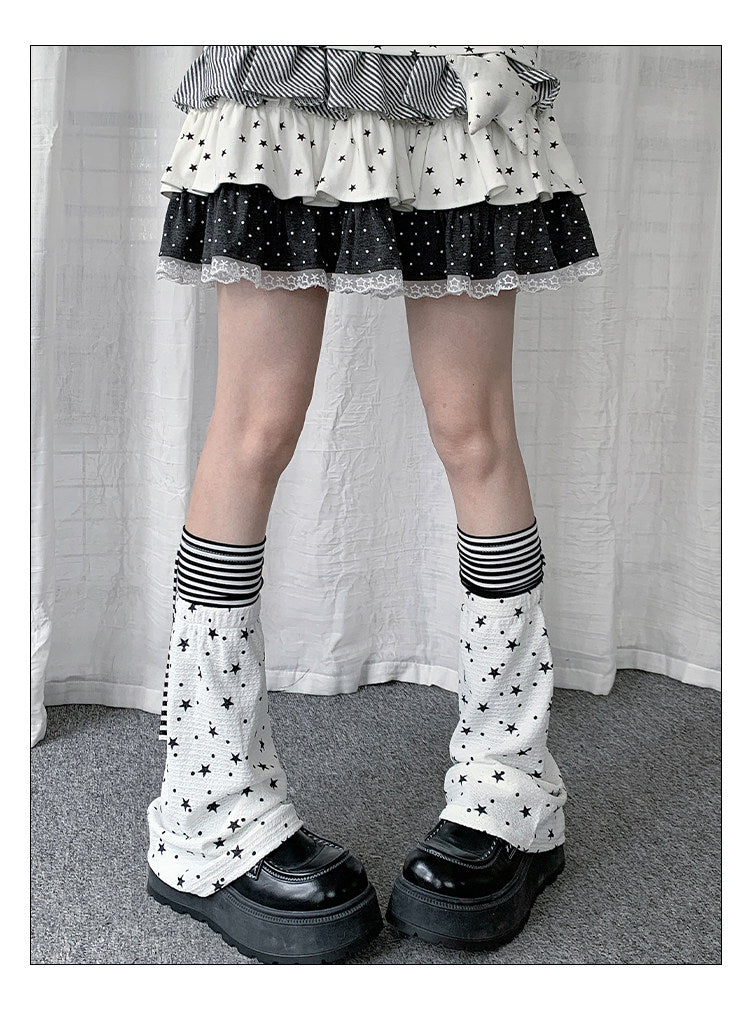 Star Print Stripe Tie Leg Warmers