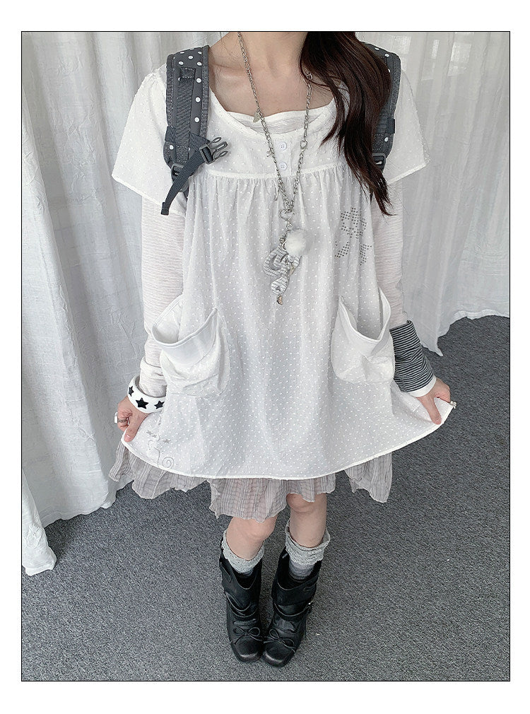Polka Dot Faux-Layered Ruffle Hem Tunic Dress