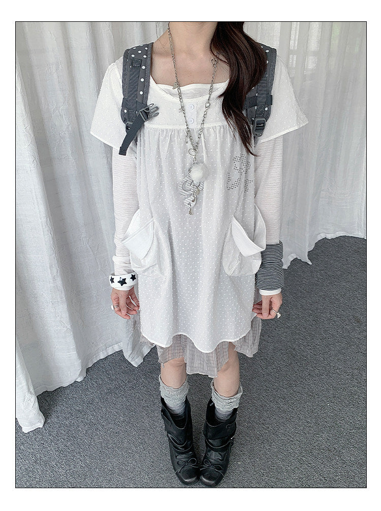 Polka Dot Faux-Layered Ruffle Hem Tunic Dress