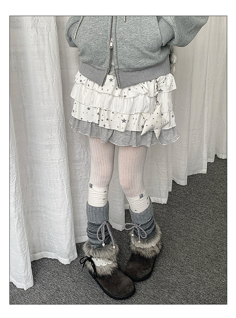 Star Stripe Tiered Ruffle Mini Skirt