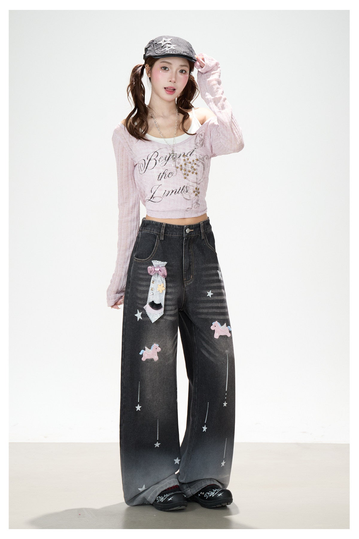 Dreamy Unicorn Star Washed Wide-Leg Jeans