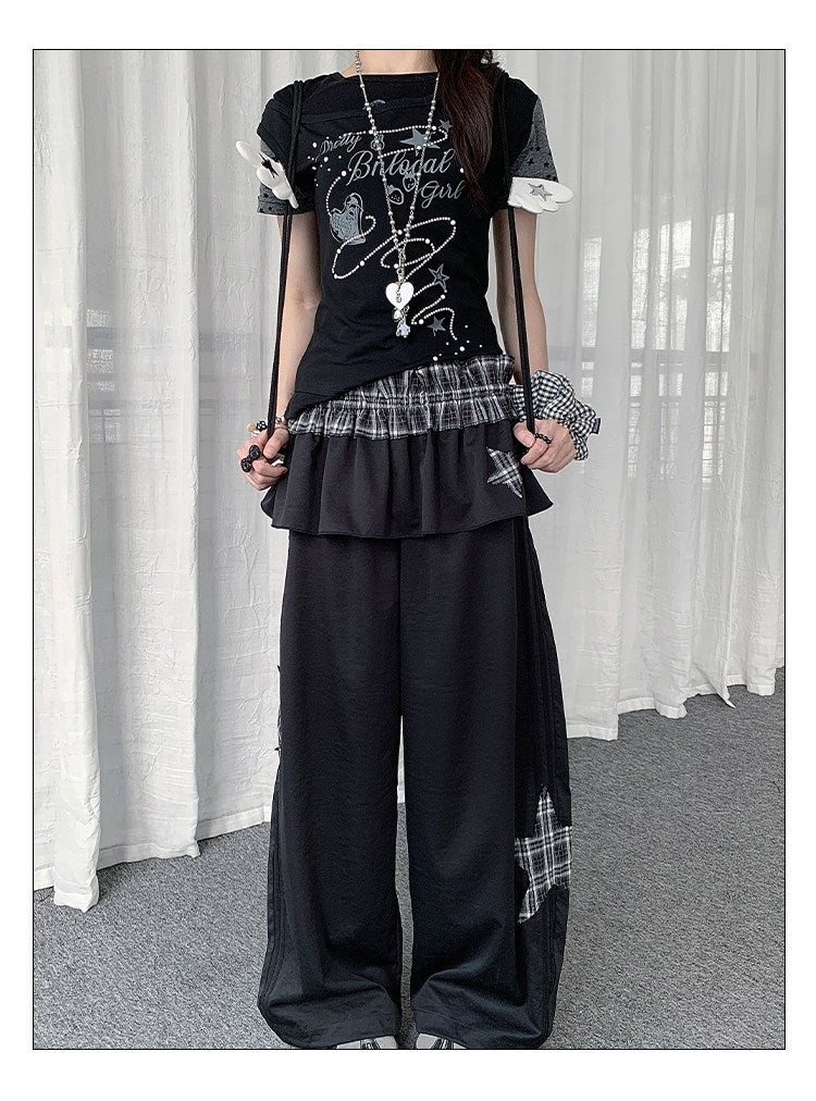 Star Patch Layered Overskirt Wide-Leg Pants Set