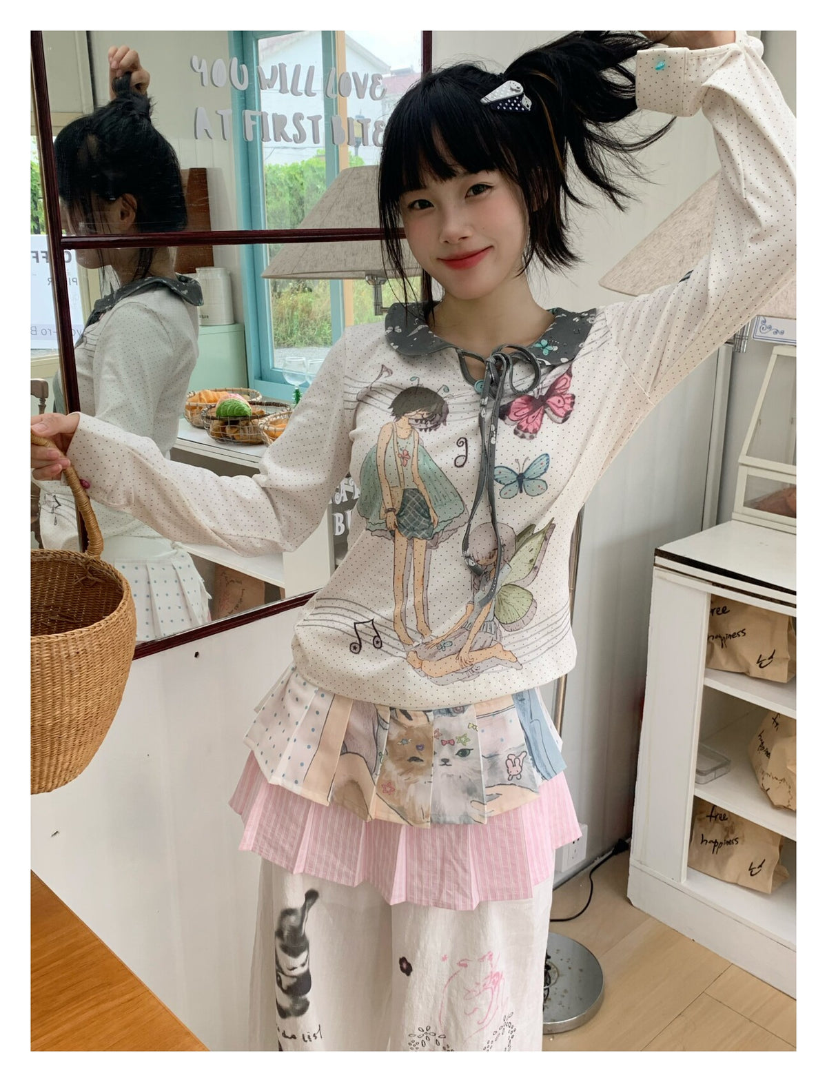 Pink Cat Double-Layer Layering Skirt