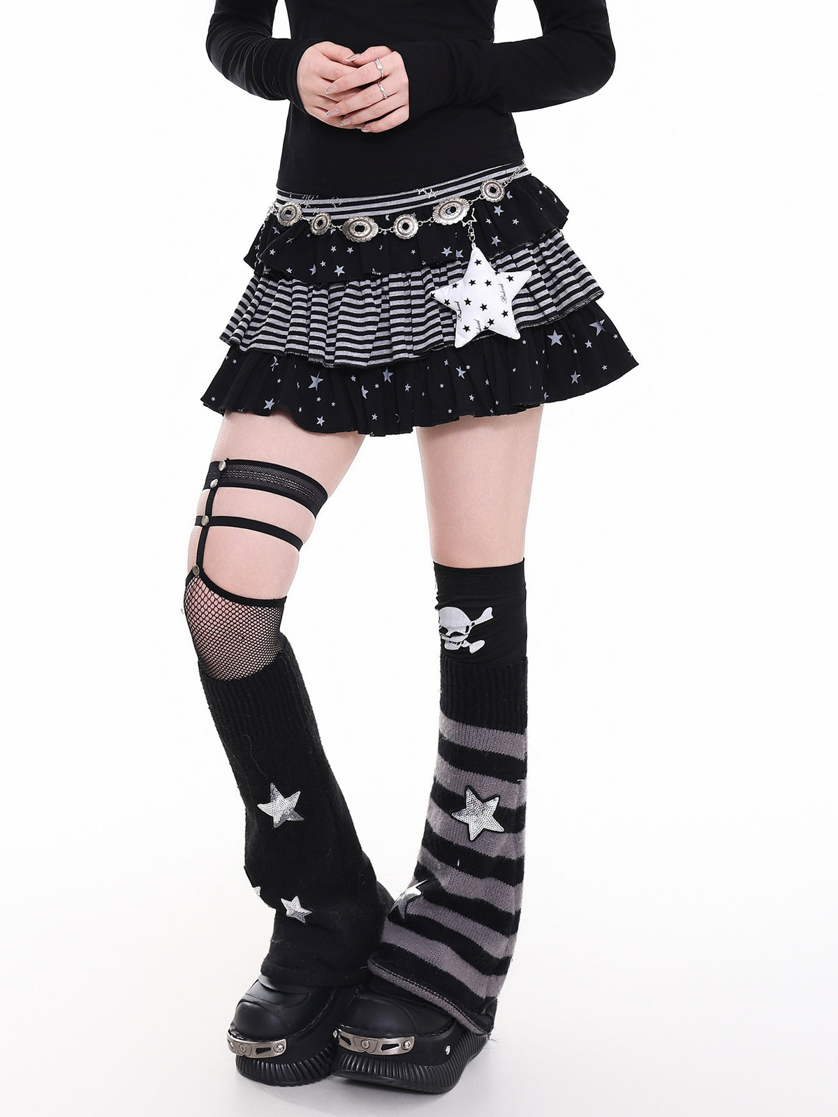 Star Stripe Tiered Ruffle Mini Skirt
