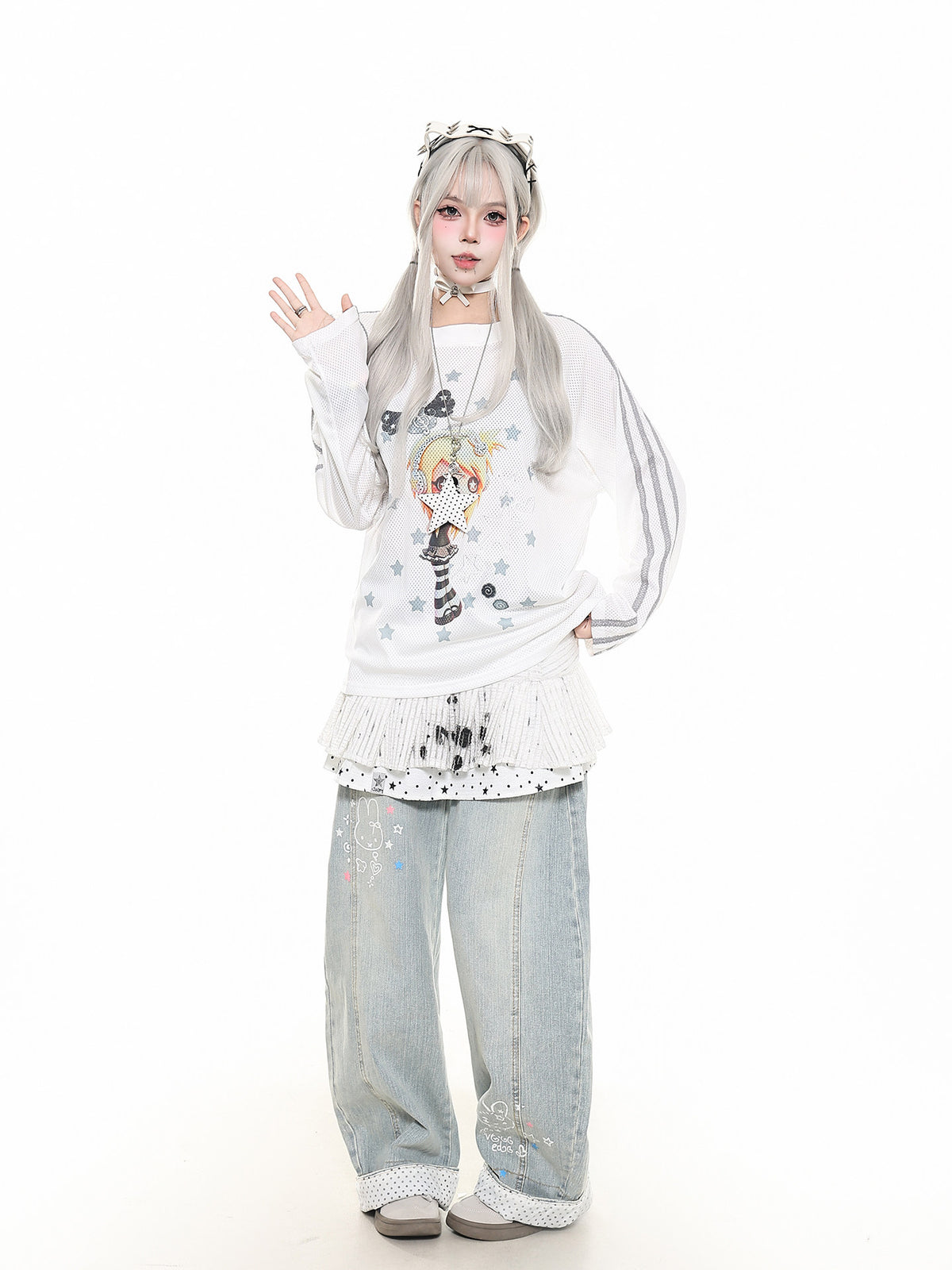 Star Stripe Mesh Long Sleeve Tee