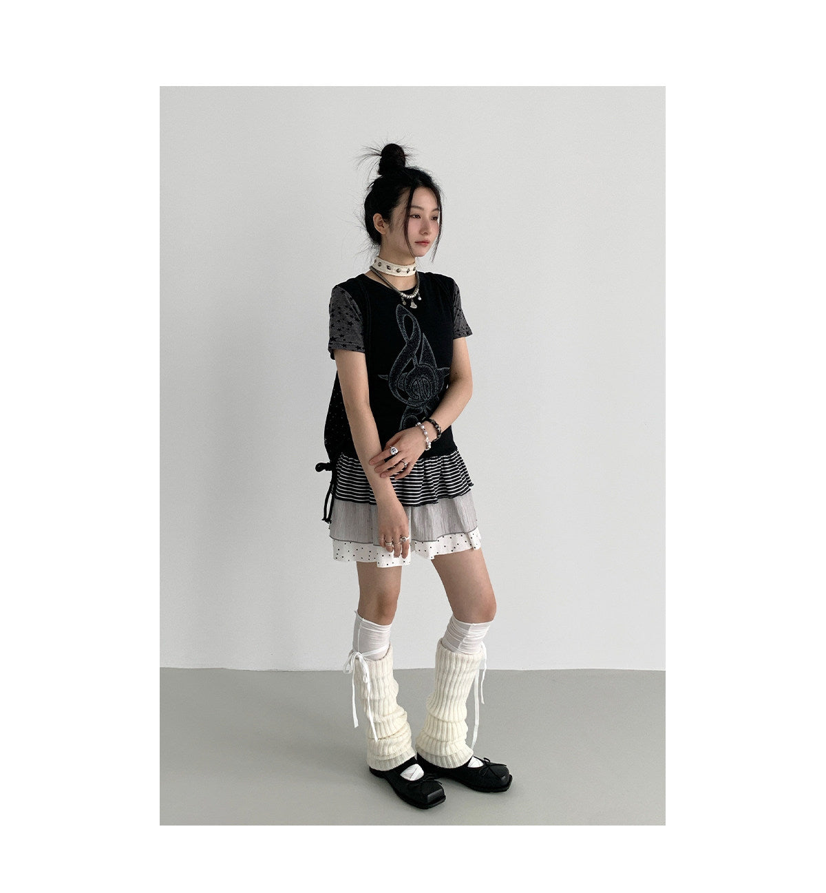 Trio Stripe Star Tiered Mini Skirt
