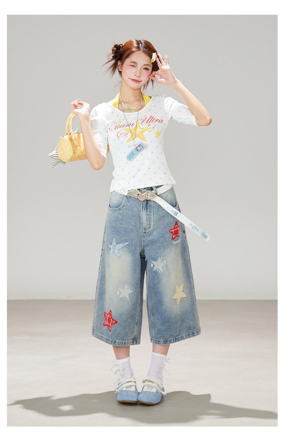 Blue Star Wide-Leg Denim Pants