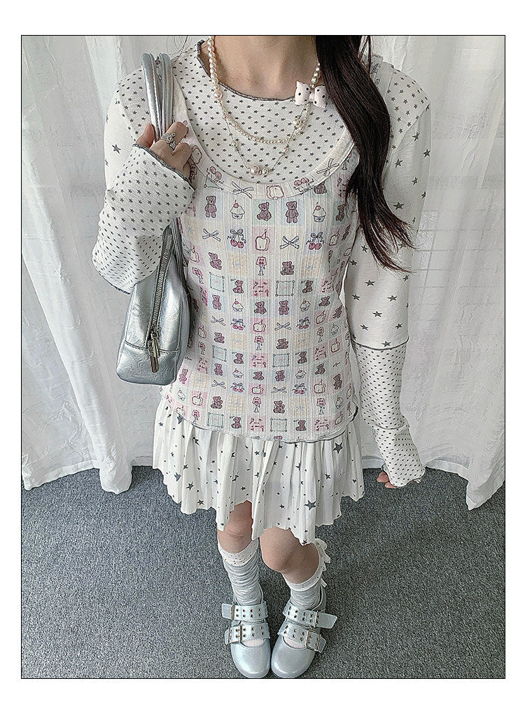 Ivory Star Bear Layered Two-Piece Top Set