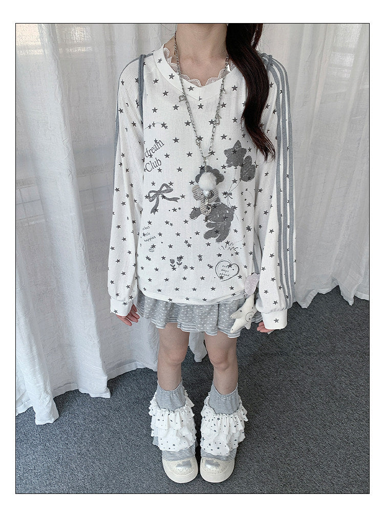 Ivory Star Lace V-Neck Long Sleeve Top