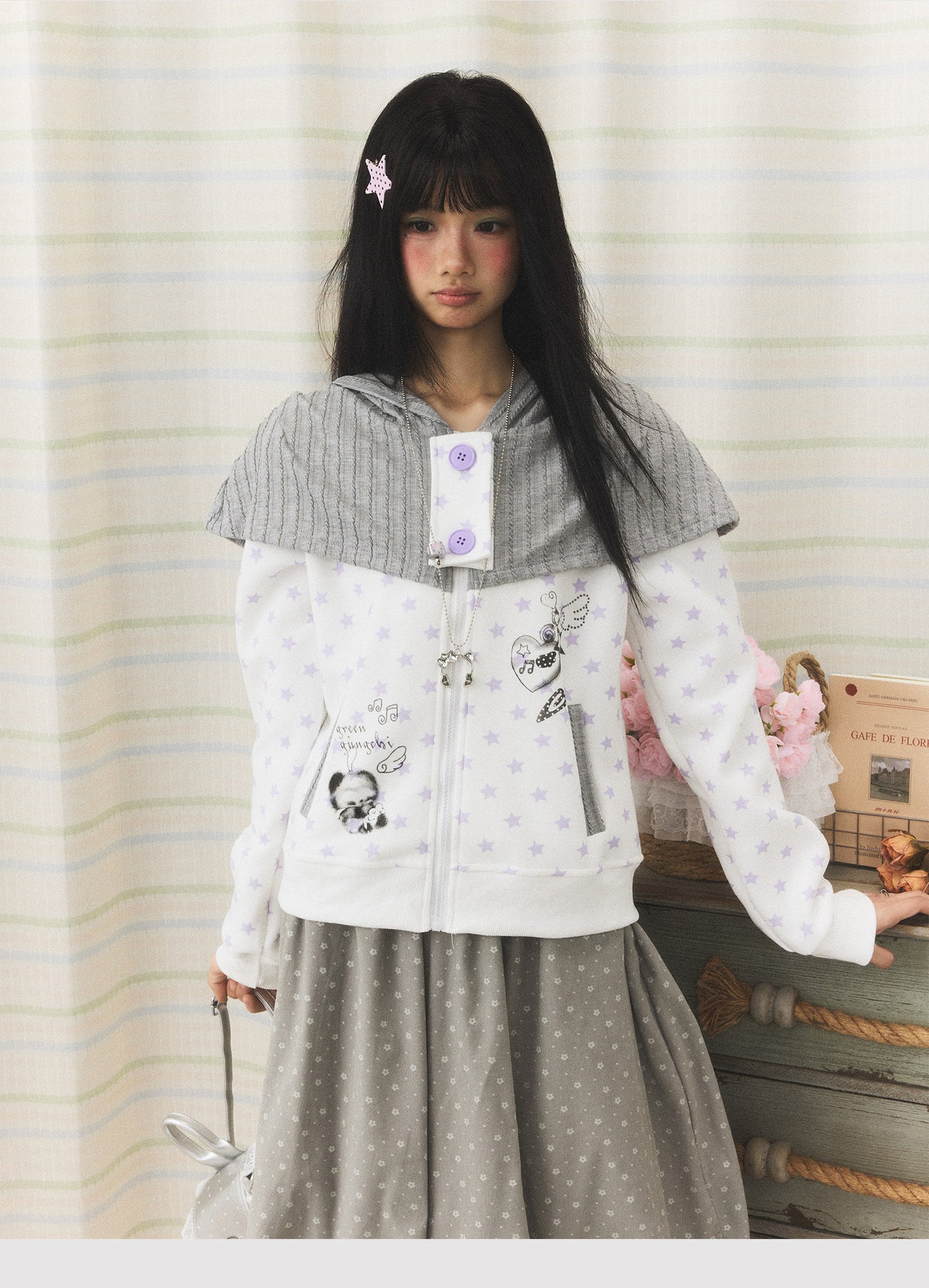 Starfall Cape-Layer Zip-Up Hoodie