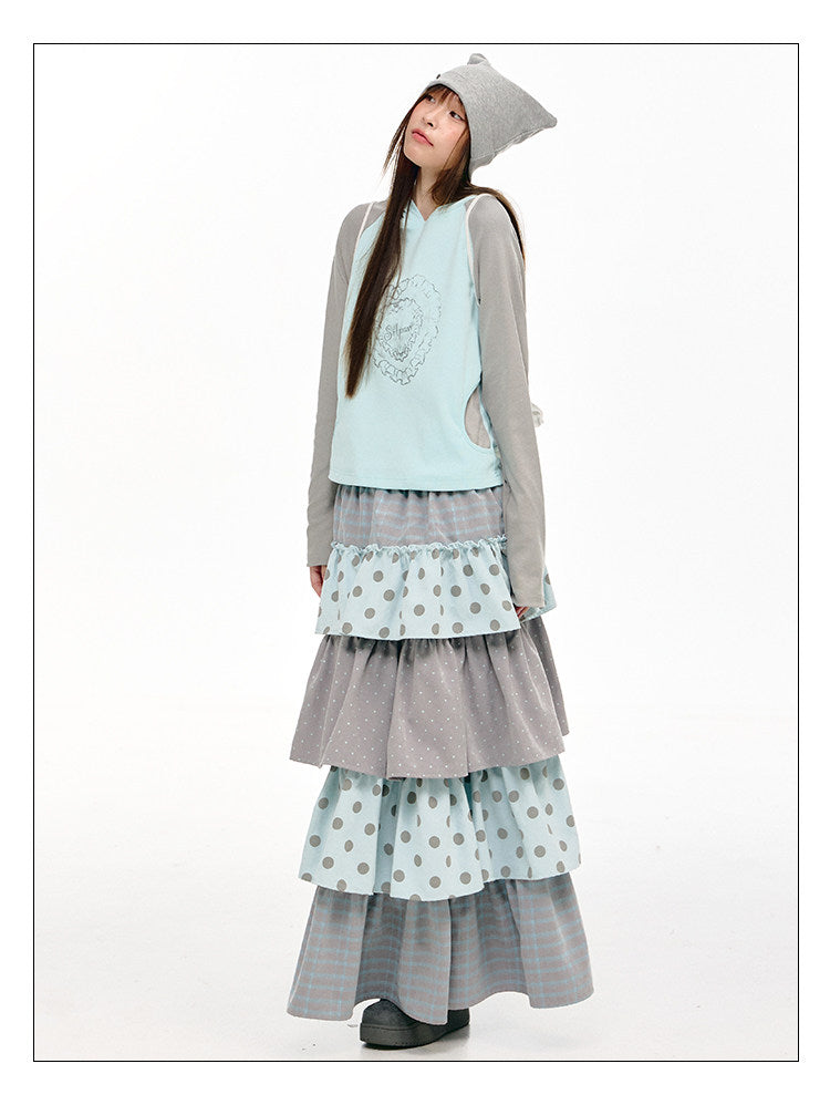 Mint Heart Contrast Hooded Long Sleeve Top