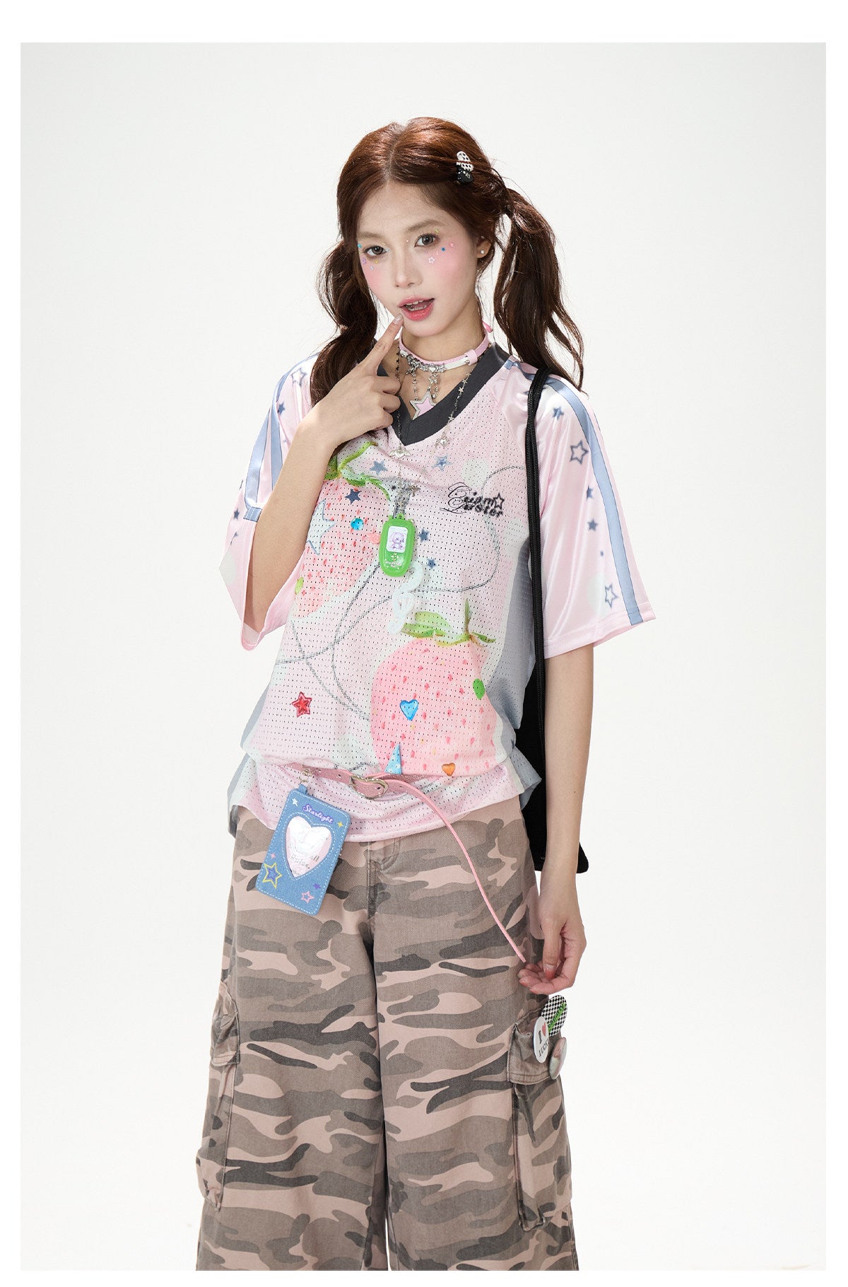 Angel Fruit Mesh Tee & Pink Camo Cargo Shorts