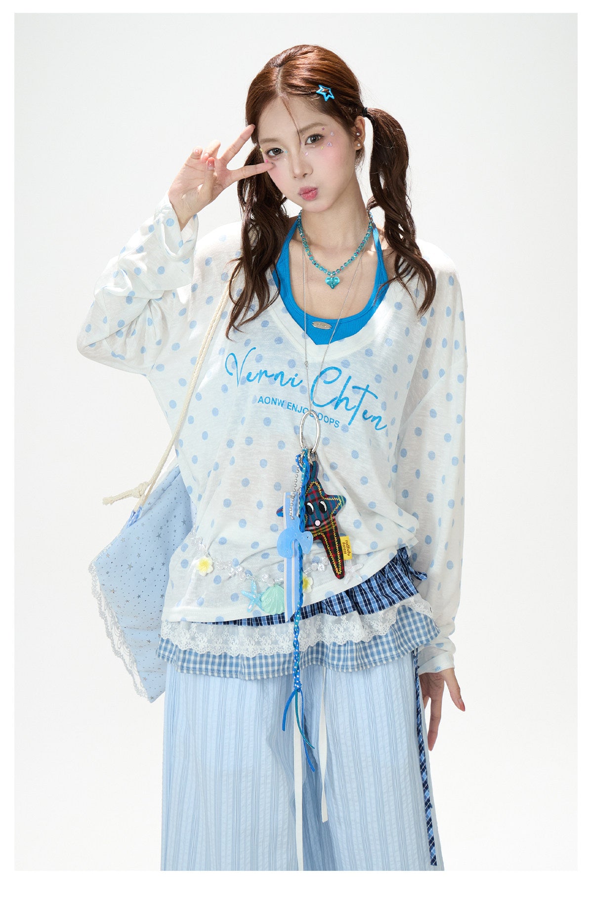 Polka Dot Layered Top & Wide-Leg Pants