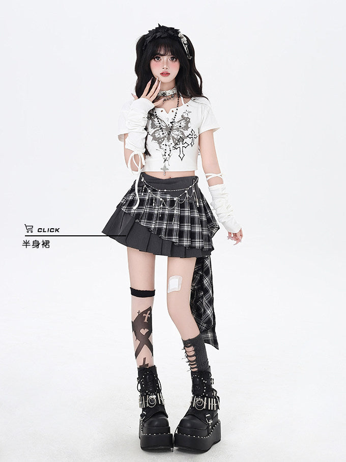 Butterfly Fragment Halter Graphic Top with Arm Warmers