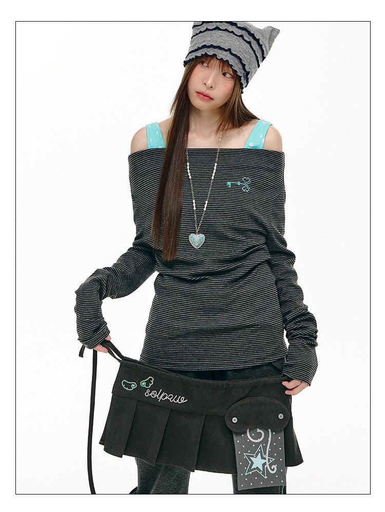Star Pocket Pleated Layering Wrap Skirt