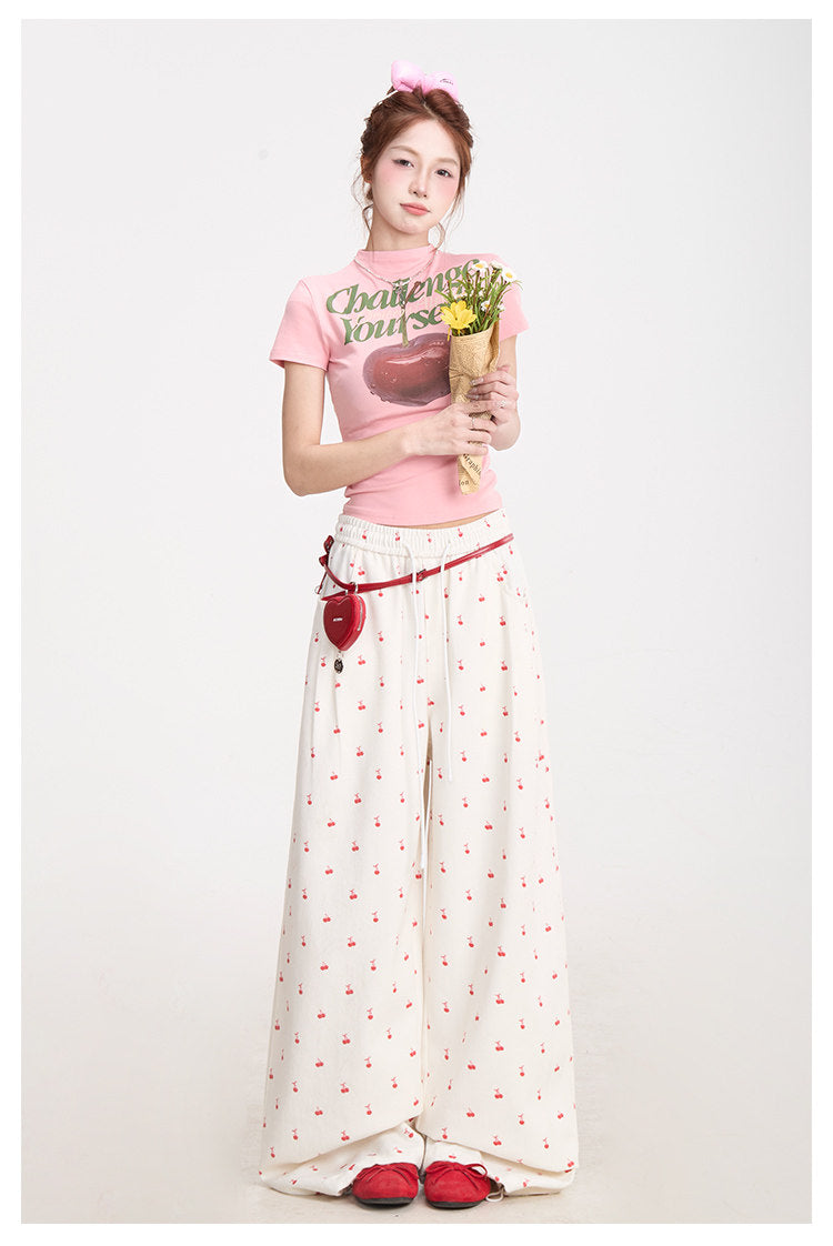 Challenge Yourself Cherry Graphic Baby Tee
