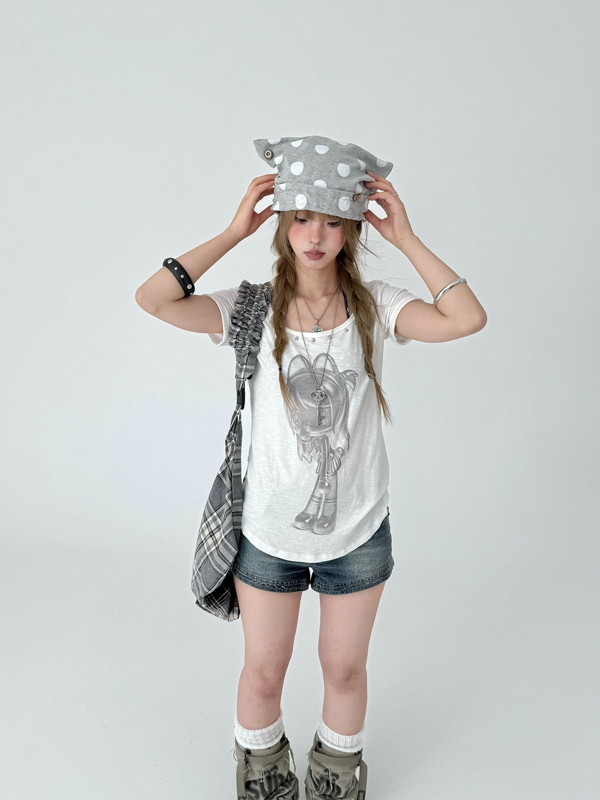 Gray Polka Dot Cat Ear Adjustable Hat (Preorder)