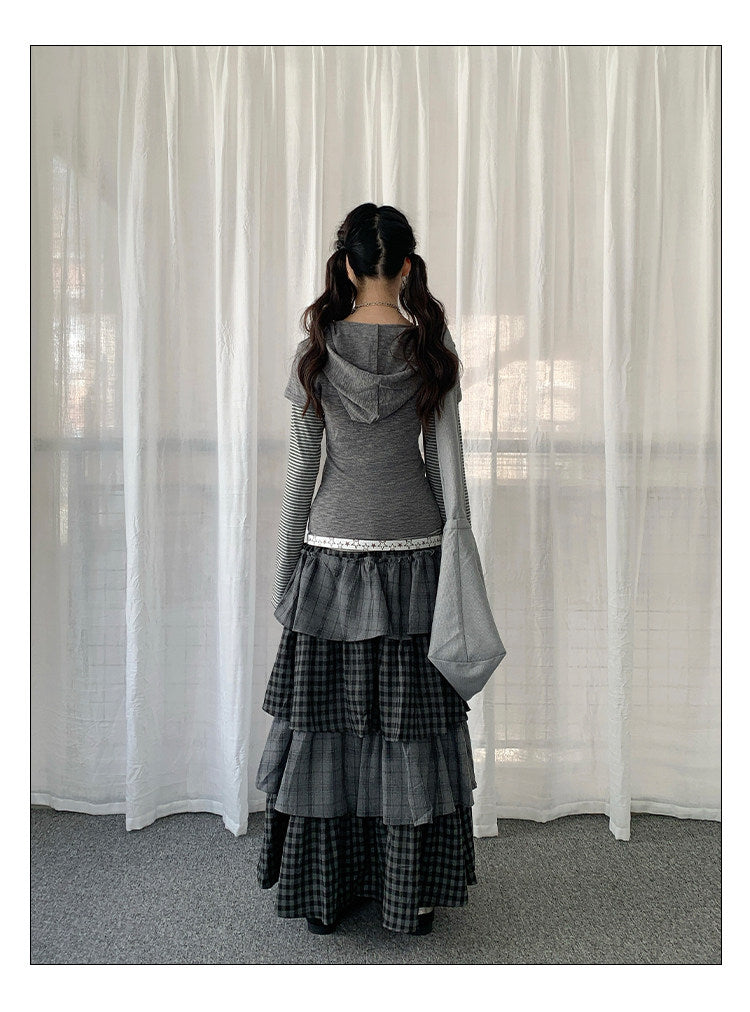 Layered Plaid Tiered Maxi Skirt