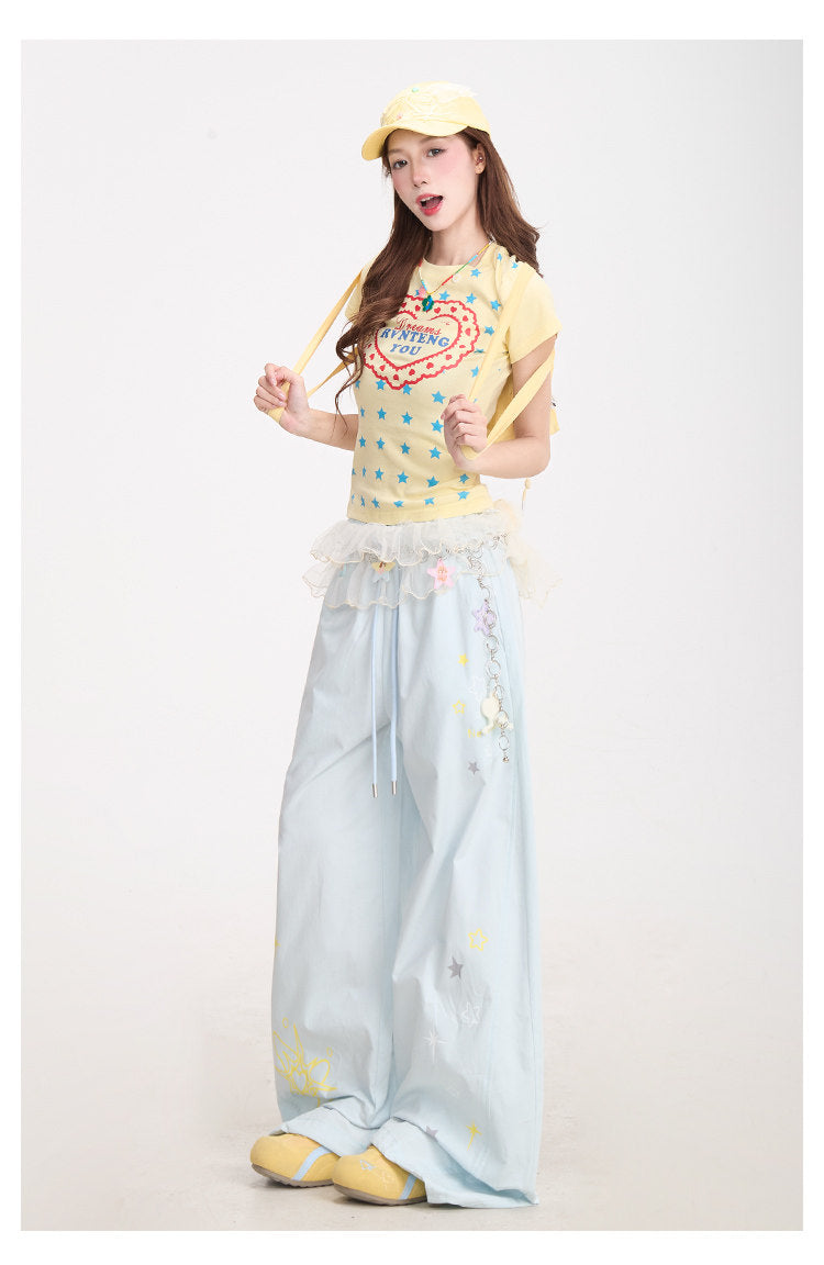 Dreams Star Baby Tee & Light Blue Wide-Leg Pants