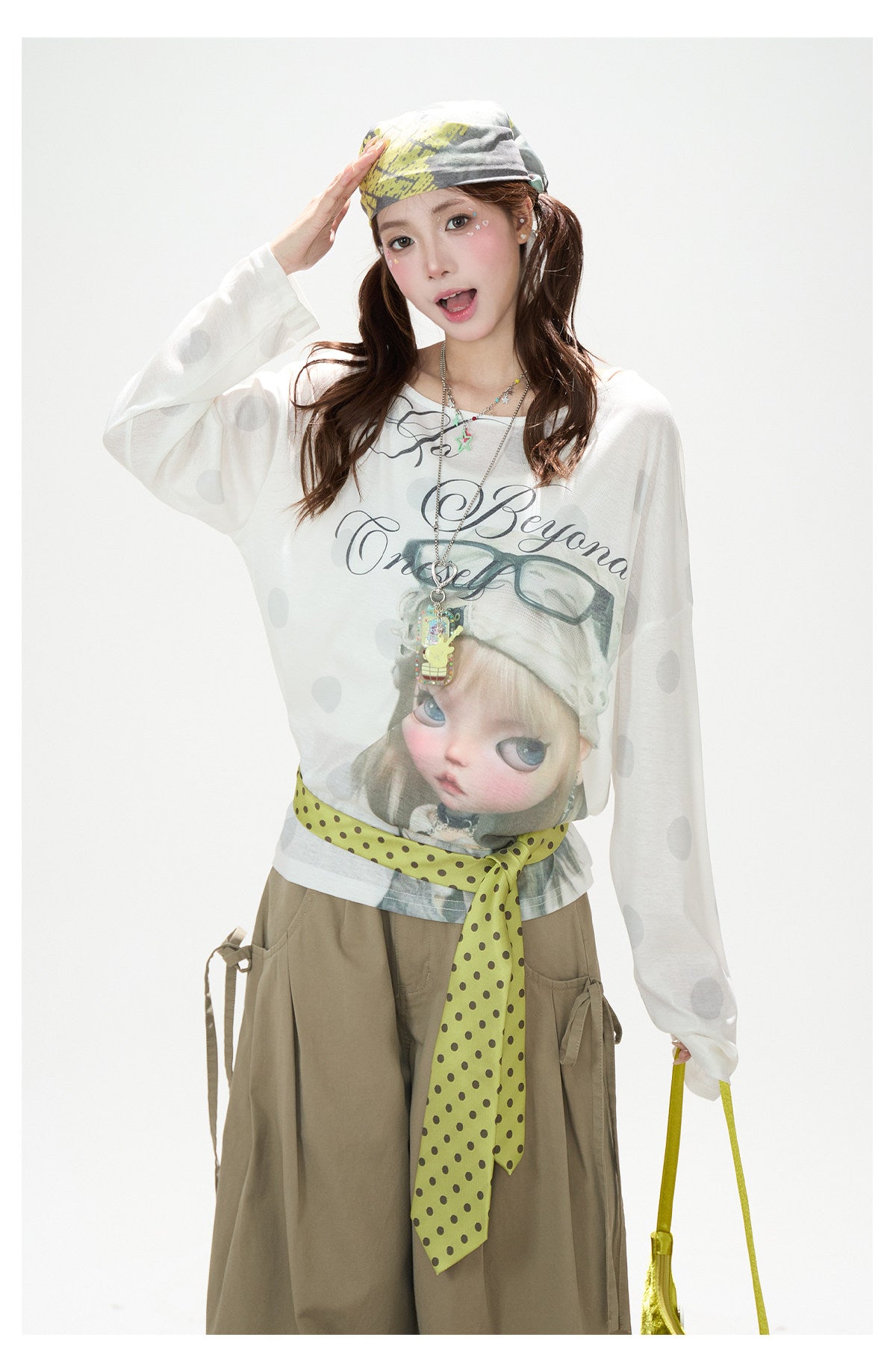 Dreamy Doll Print Oversized Long Sleeve Top