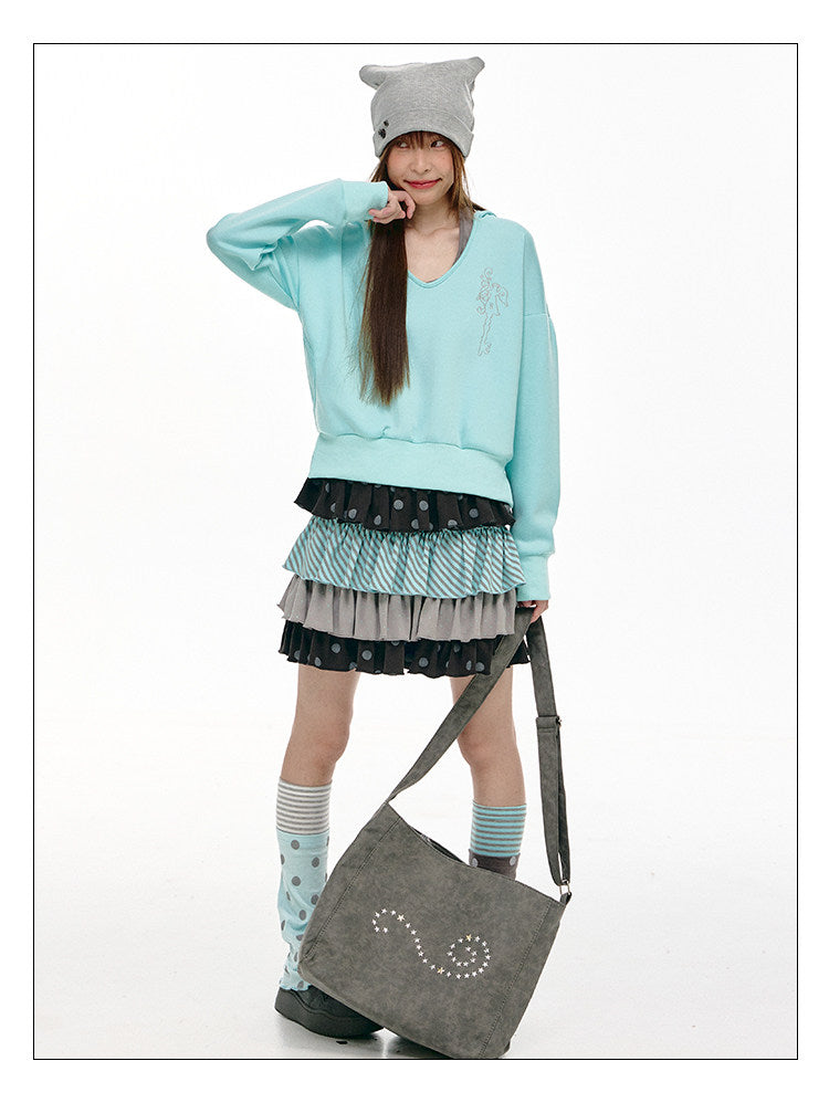 Mint Haze Faux-Layer Halter Hooded Sweatshirt