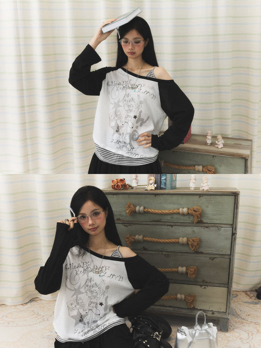 Anime Girl Asymmetric Layered Long Sleeve Top