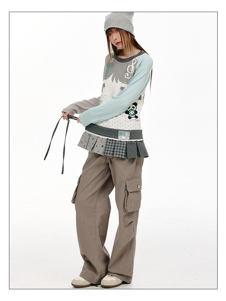 Plaid Panel Layering Wrap Skirt