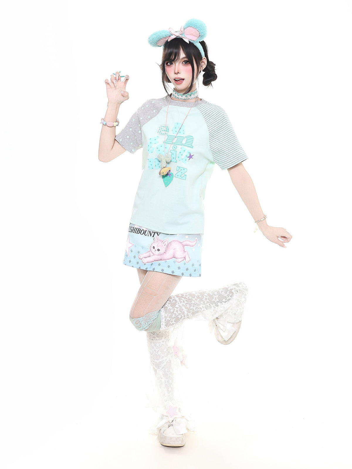 Pastel Kitten Graphic Mini Skort