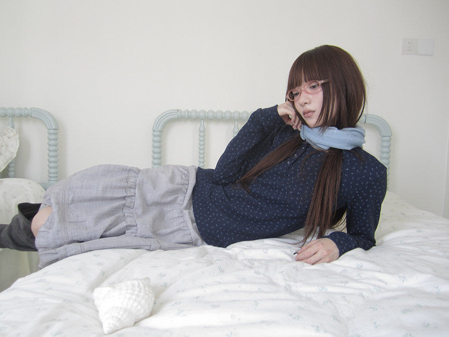 Tiny Floral Waffle Henley Long Sleeve Top