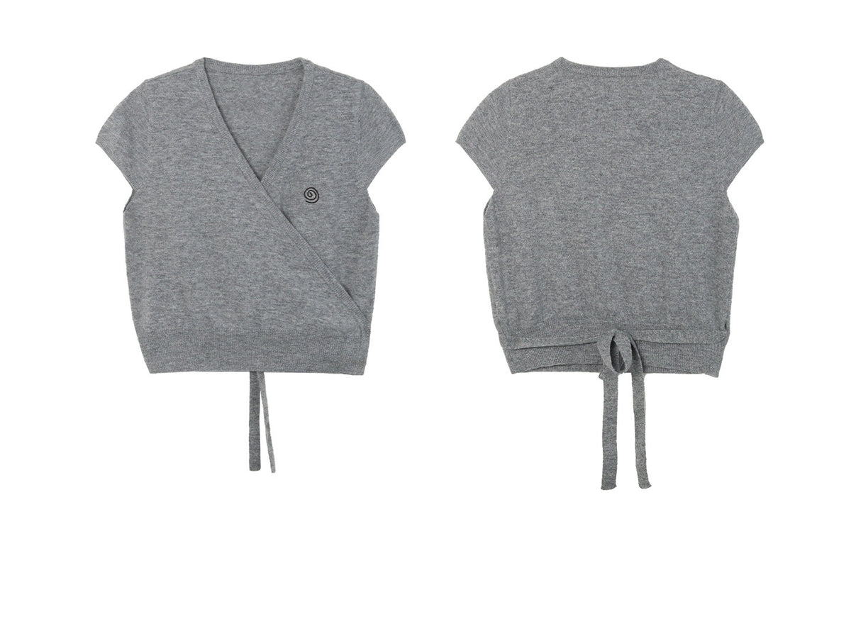 Wool Wrap-Tie V-Neck Knit Top