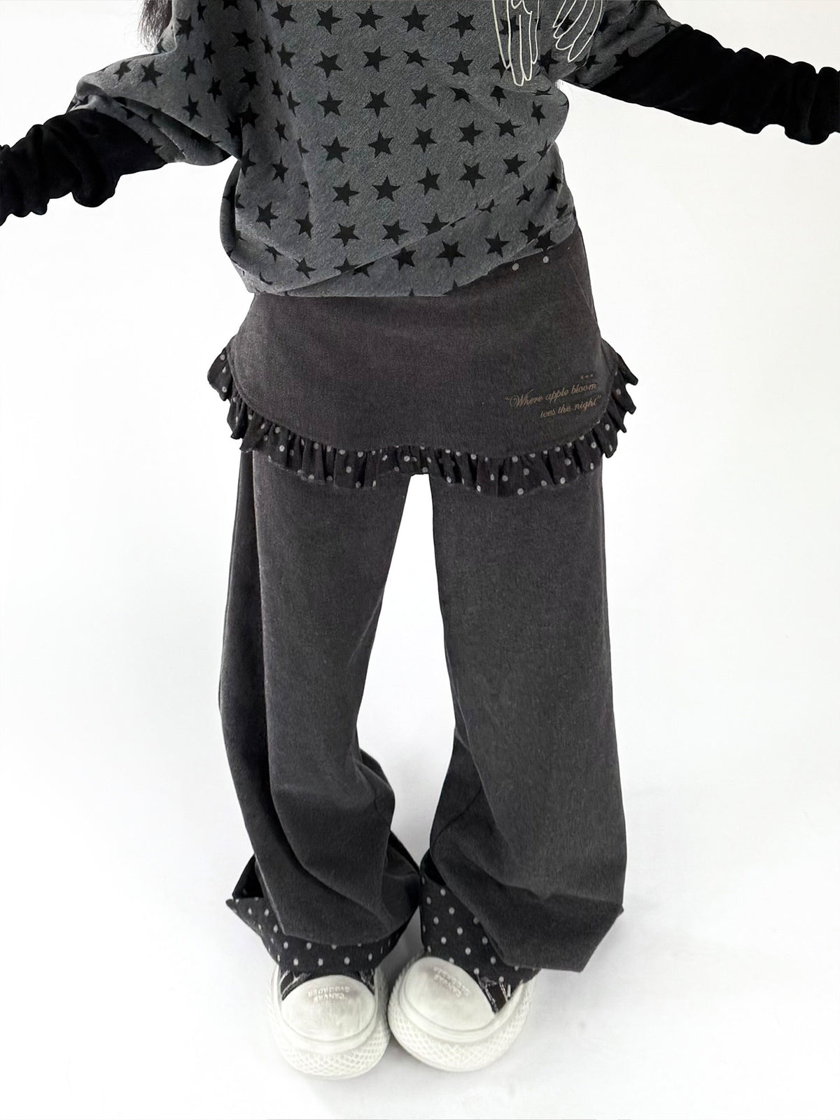 Charcoal Polka Dot Faux-Layer Wide-Leg Pants