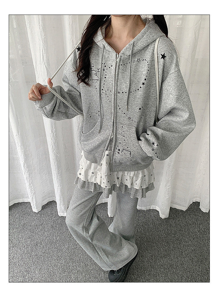 Bunny-Ear Star Doodle Zip-Up Hoodie