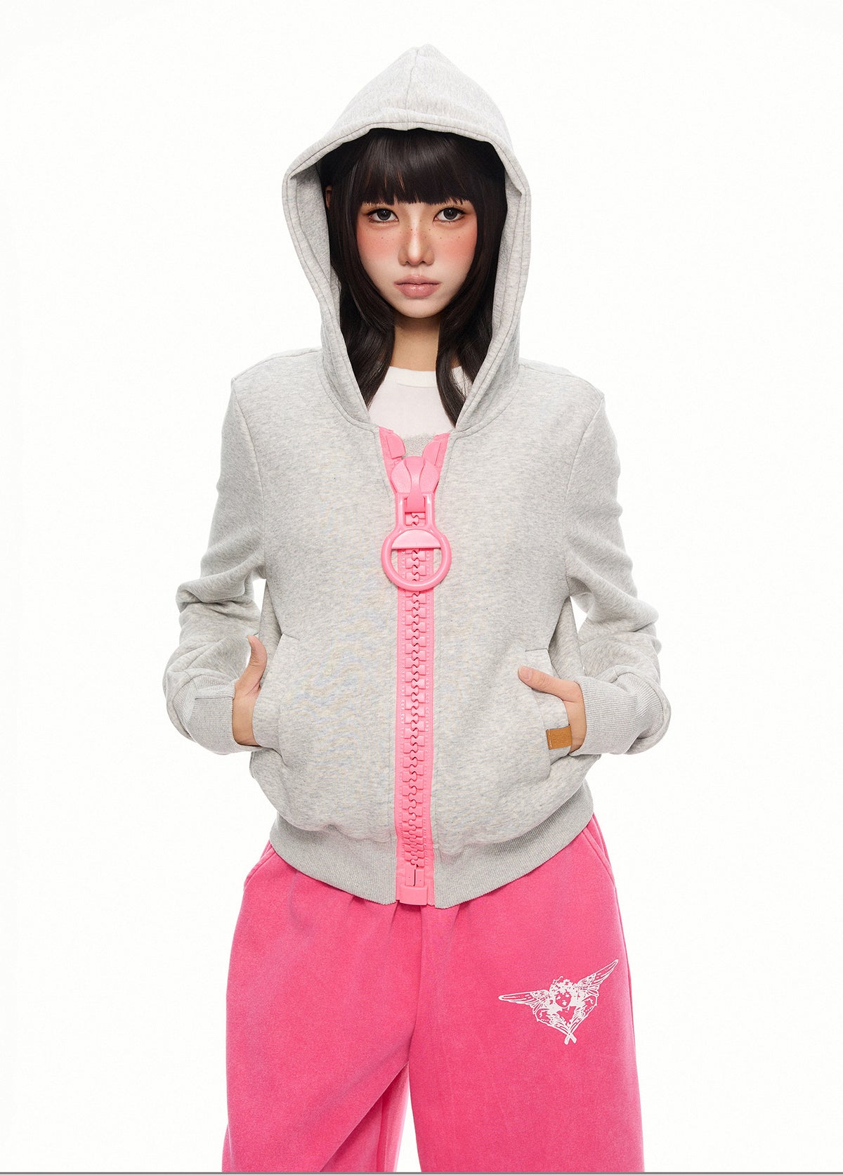 Oversized Contrast-Zip Hoodie