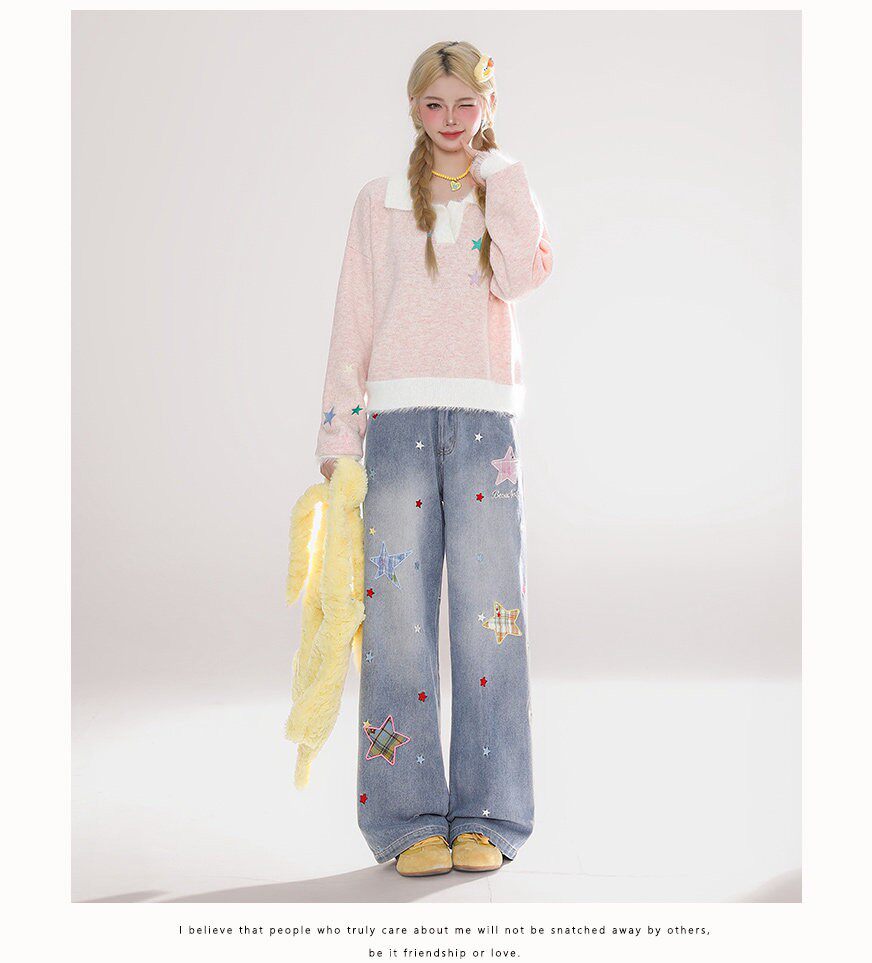 Star Patch Wide-Leg Jeans