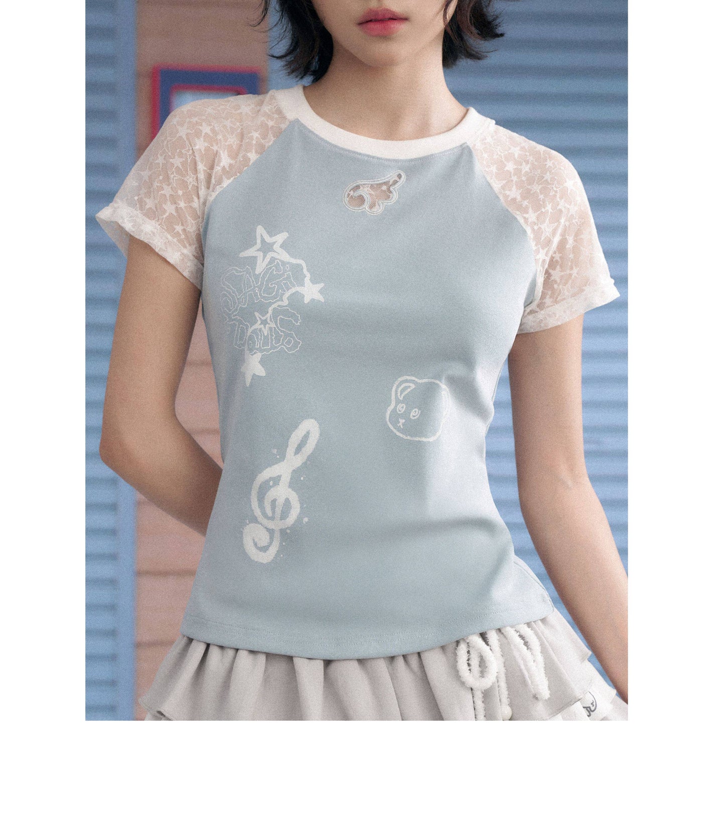 Ice Blue Lace Raglan Graphic Tee