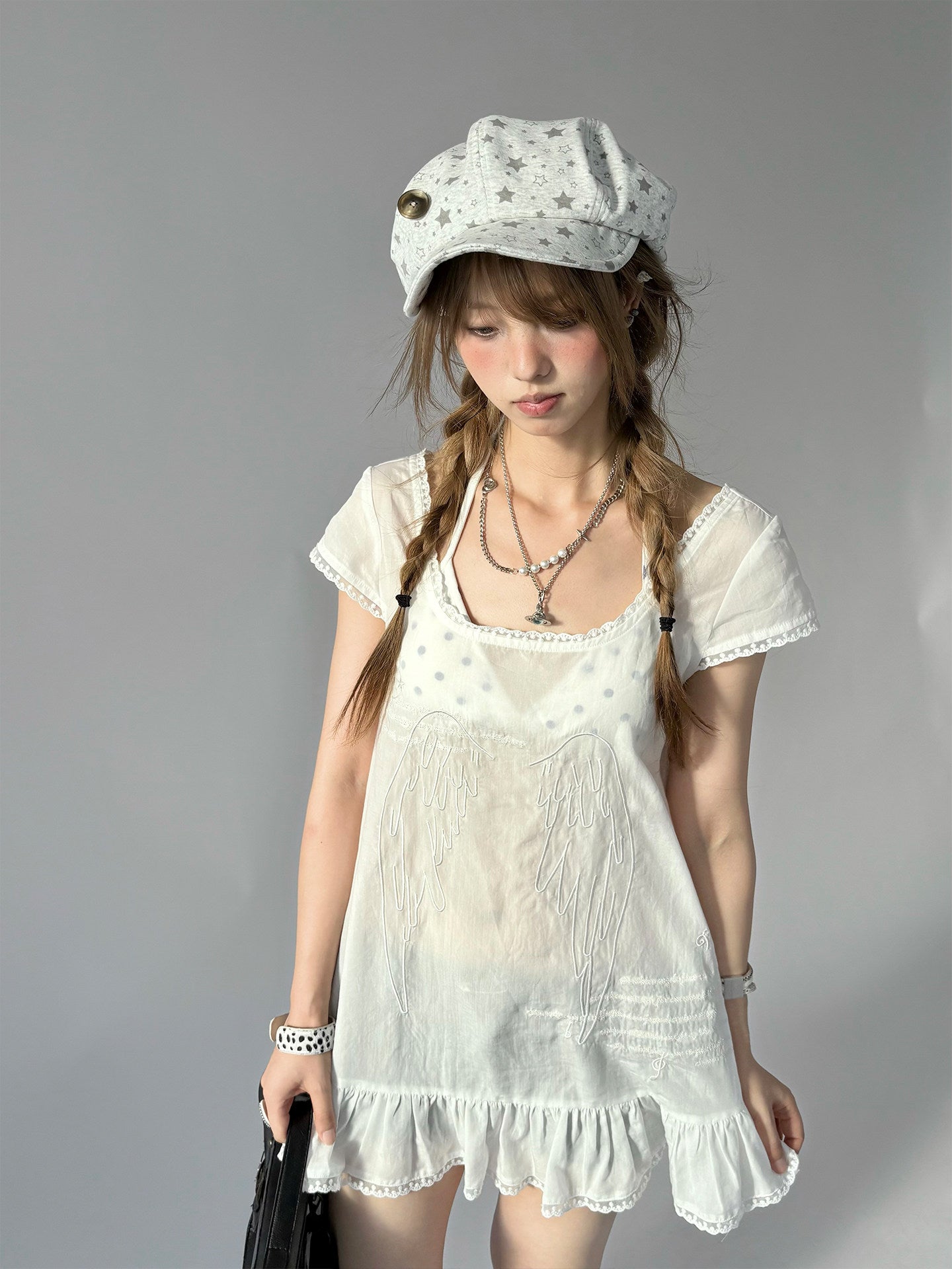 Angel Wing Lace-Trim Lyocell Tunic Top