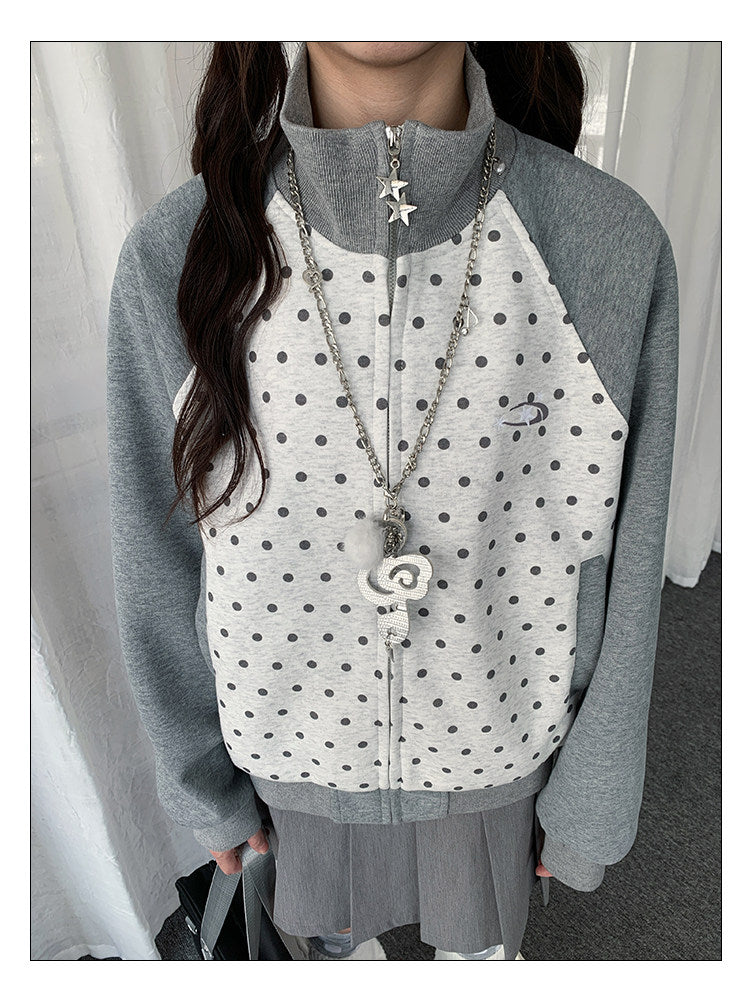 Contrast Polka Dot Zip-Up Jacket