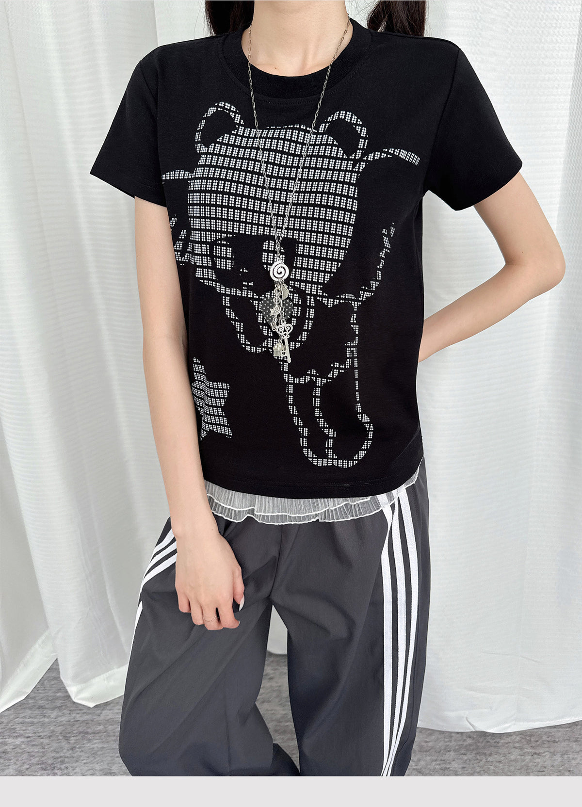 Pixel Teddy Graphic Fitted Tee